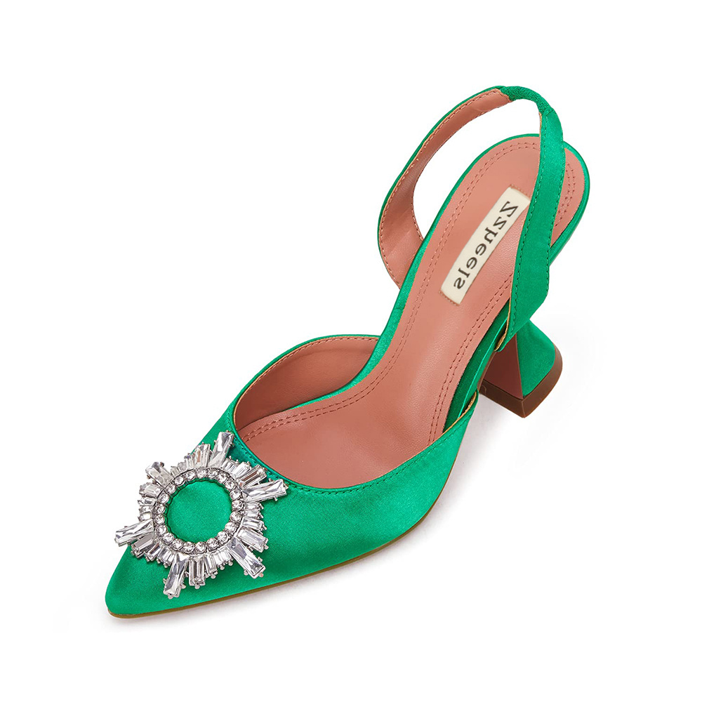 9.5cm/3.74 inch Crystal Slingback Pumps Pointed Toe Strappy Silk Sandals