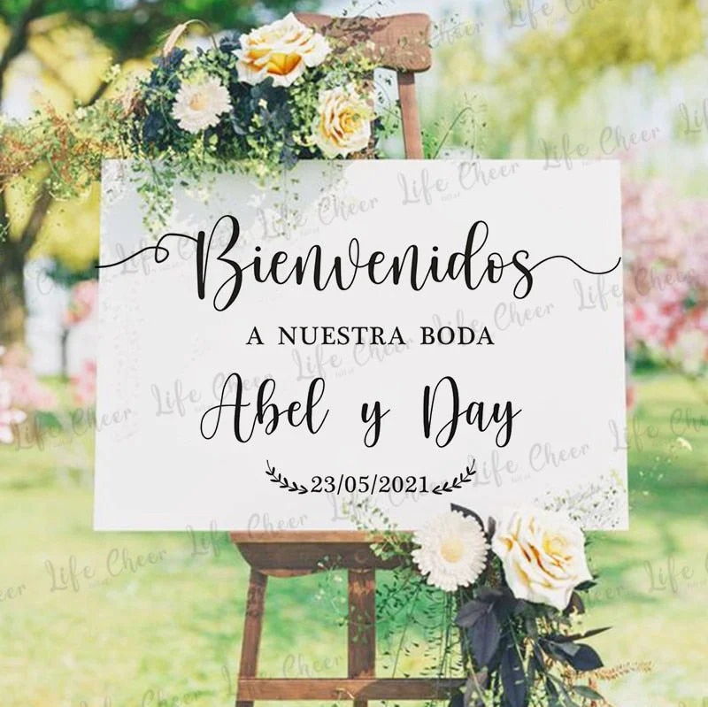 Wedding Welcome Mirror Board Sticker Spanish Pattern Custom Any Texts Vinyl Decal Art Wedding Party Welcome Sign Stickers Decor