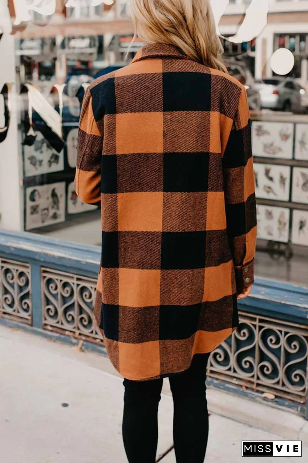 Contrast Plaid Coat