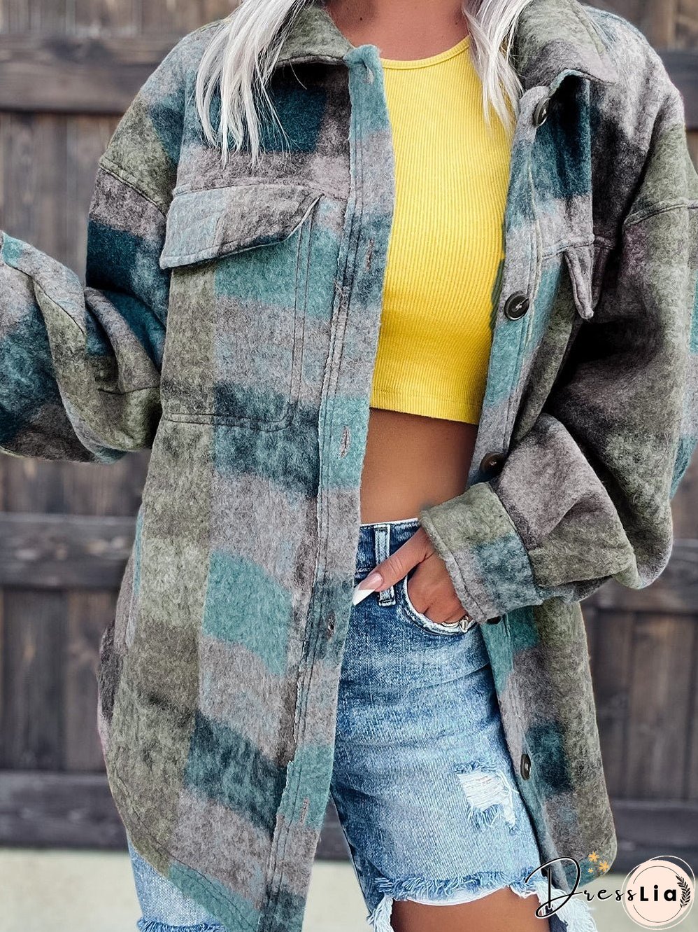 Plaid Multicolor Oversized Shacket with Button Details
