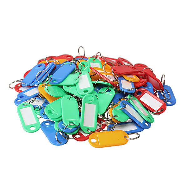

100 Pcs Plastic Key Tags ID Label Keyring with Key Chain Tag Card Split Ring, 501 Original