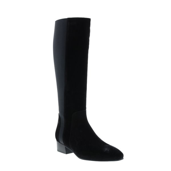 Aquatalia Flore Suede Elastic 34L3164-BLK Womens Black Suede Zipper Knee High Boots - Life is Beautiful for You - SheChoic