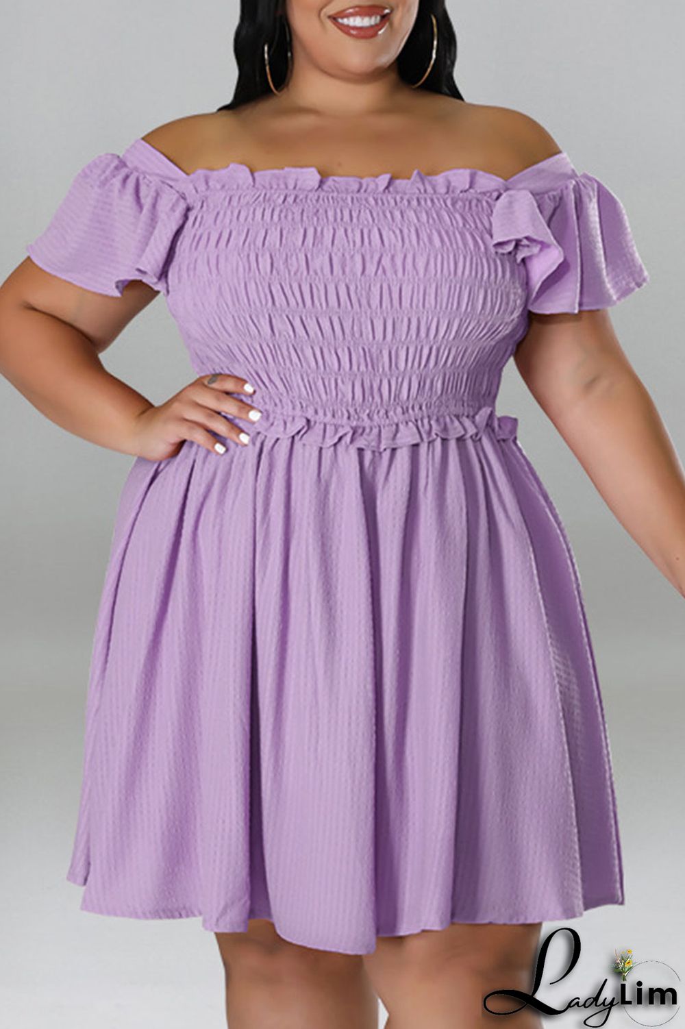 Pink Casual Sweet Solid Patchwork Fold Off the Shoulder A Line Plus Size Dresses