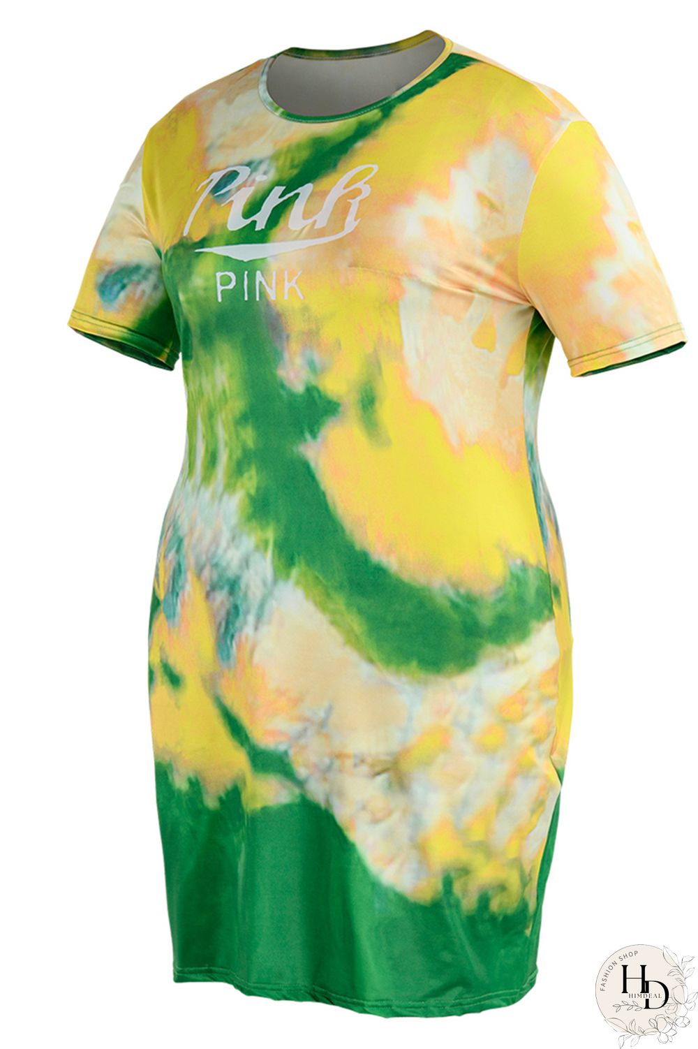 Orange Green Fashion Casual Letter Print Tie-dye O Neck Short Sleeve Dress Dresses