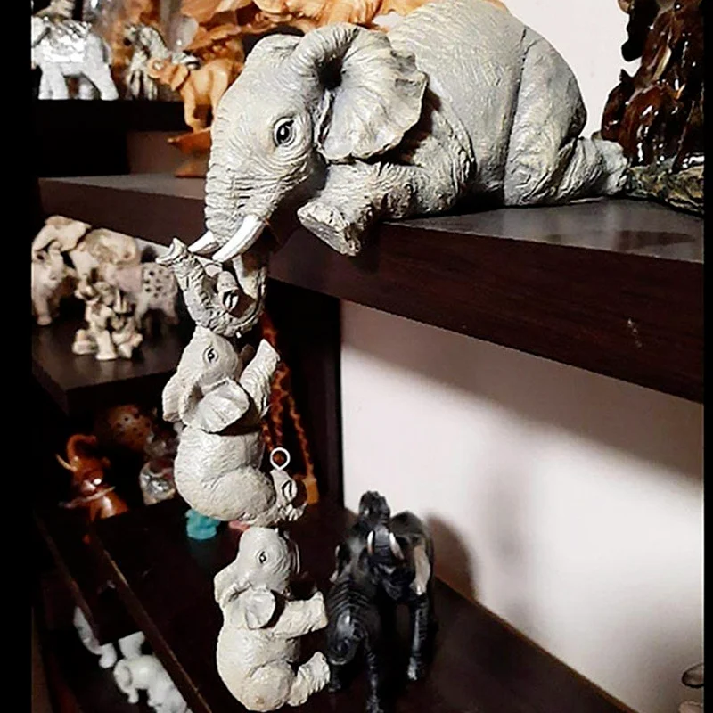 Tegooe 3 Pcs Elephant Shelf Sitter Decor Set - Resin Hanging Baby Elephant Figurines for Home