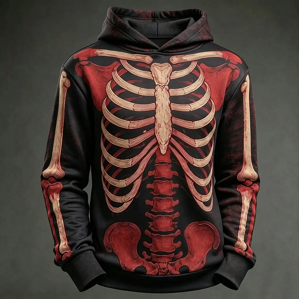 Men's Retro Halloween Human Skeleton Print Hoodie artswardrobe