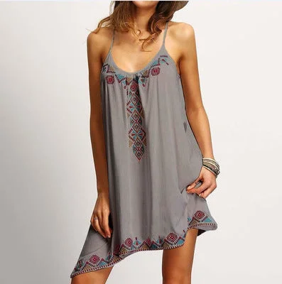 Spaghetti Strap Floral Print Sleeveless Beach Dress