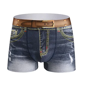 Pure cotton men's denim print large size sexy boxer briefs