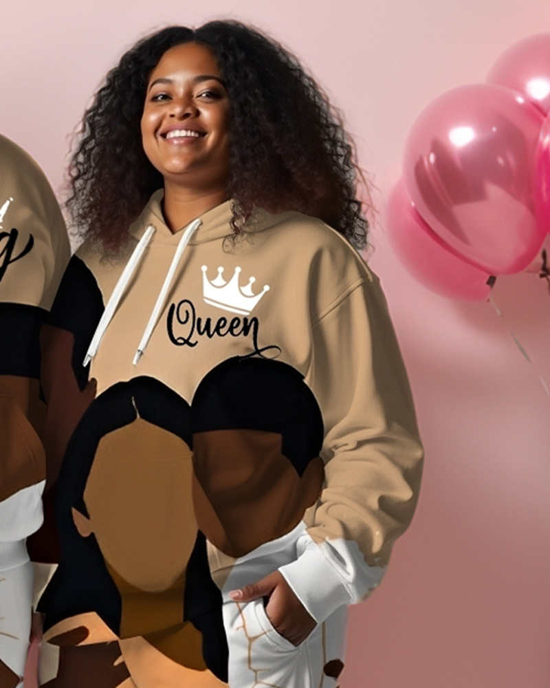 Couple Plus Size African Family Cartoon Poker Cards Print Hoodie Set