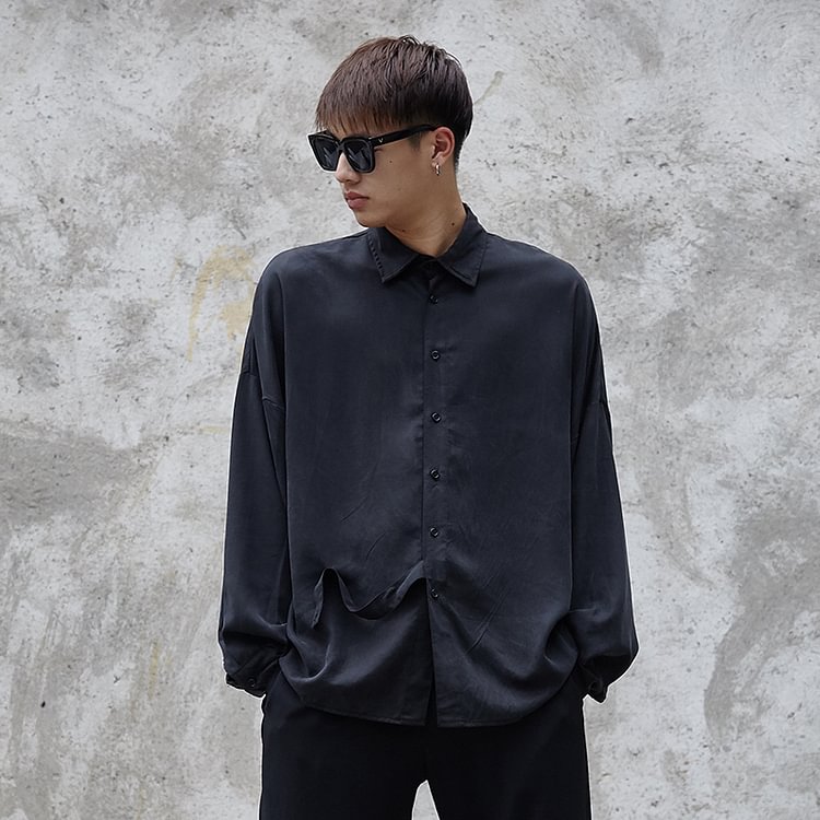 Dawfashion-Yohji Yamamoto Style Long Sleeve Drop Shoulder Wide Shirt-Yamamoto Diablo Clothing