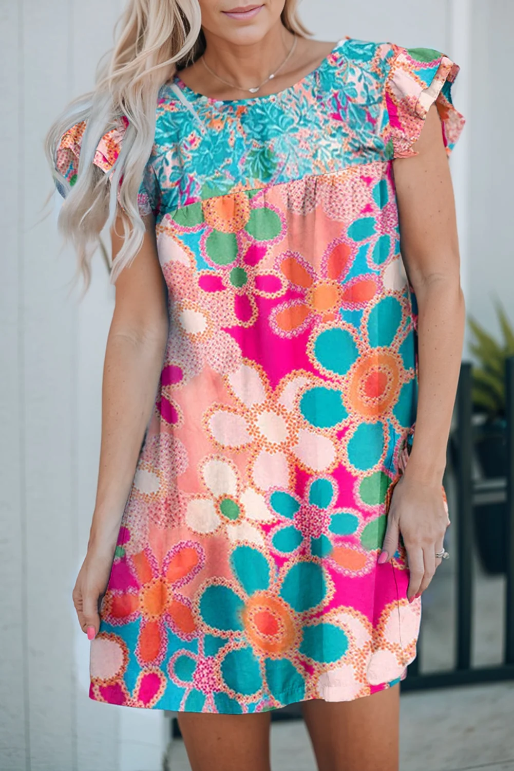 Multicolor Ruffle Short Sleeve Floral Babydoll Dress | IFYHOME