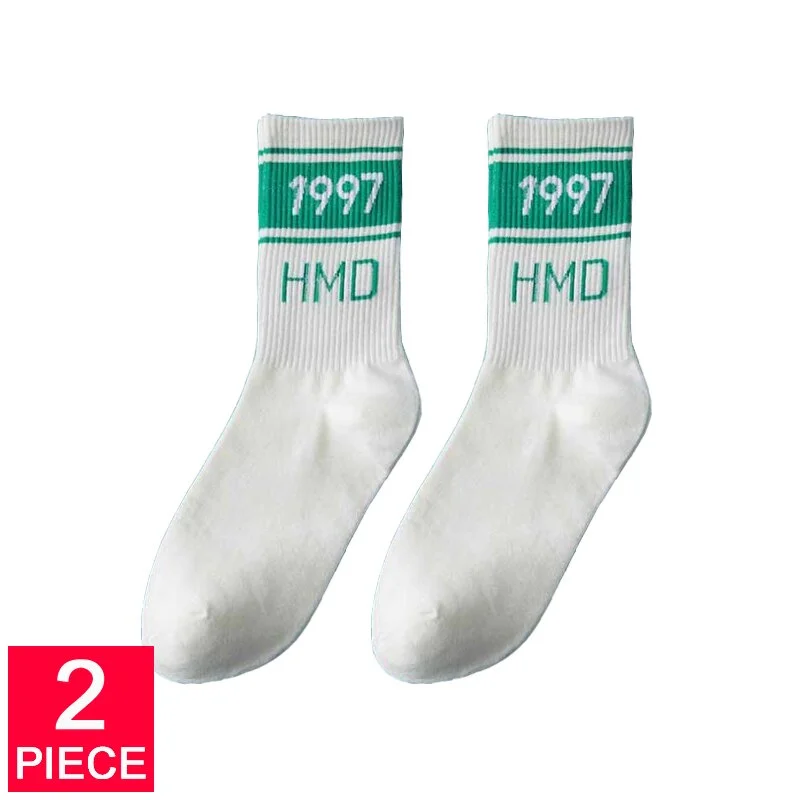 Meet'r 2 Pair/Set Women's Sports Socks Breathable Fashion With Numbers Girls Socks Double Needles Knitting Middle tube Socks