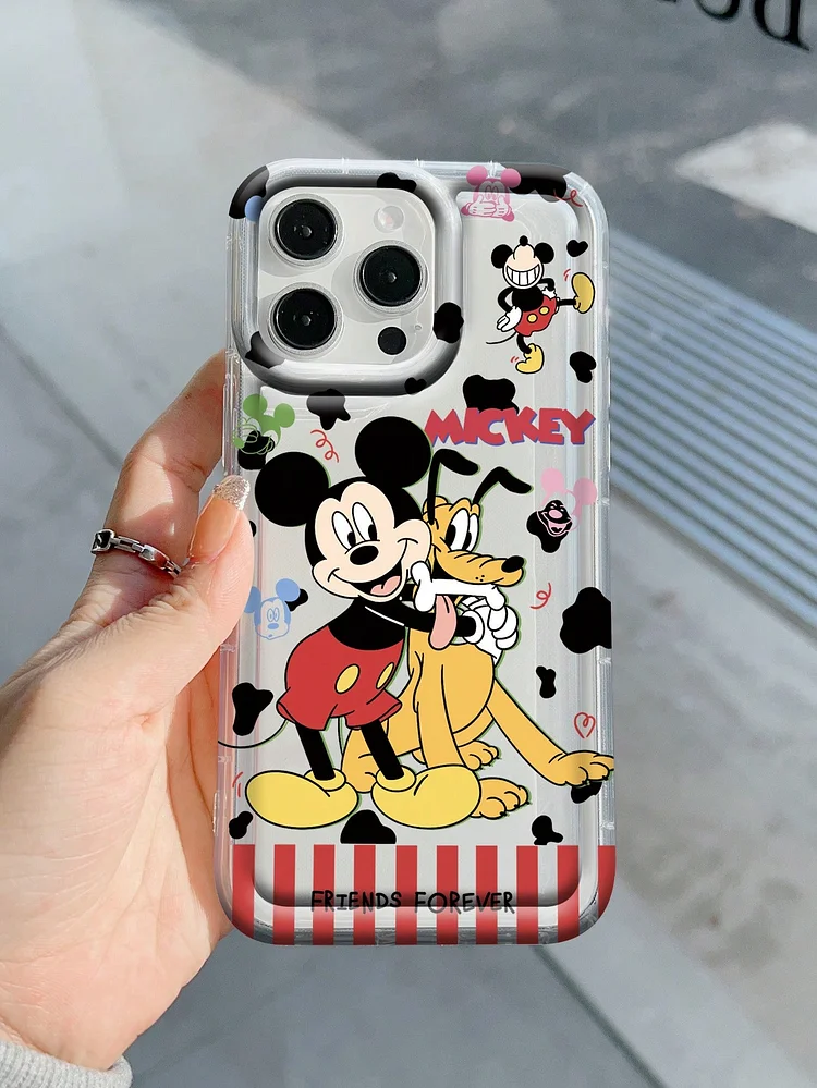 1pc Cute & Pluto Cartoon Transparent Cushioned Anti-Drop Phone Case