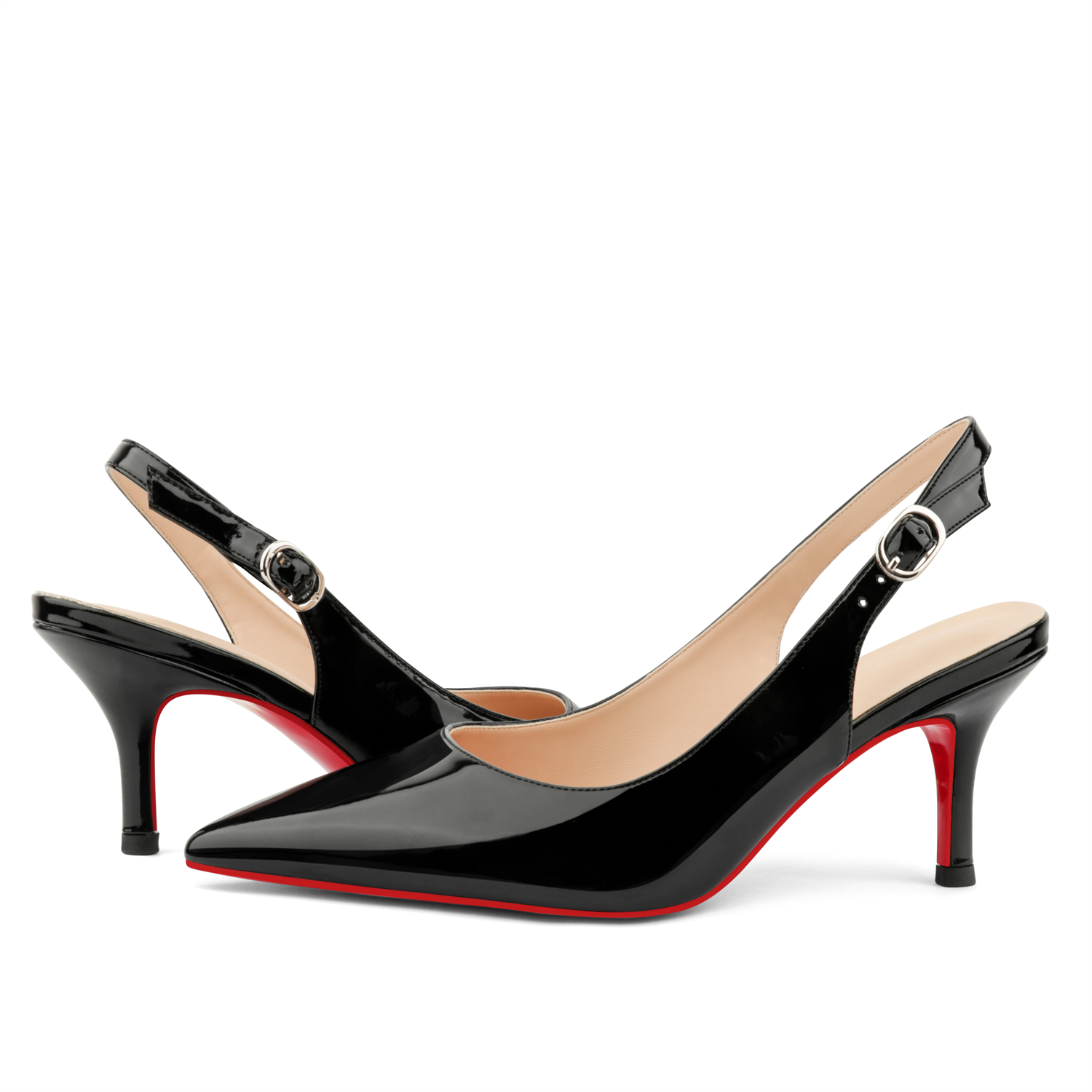 60mm Women's Pointed Toe Slingback Shoes Kitten Heel Red Bottom Pumps Comfortable Dress Patent-vocosishoes