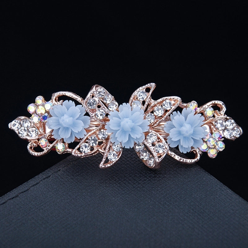 Korean Hair Accessories Rhinestone Bow Simple Hairpin Adult Pearl Horizontal Clip Ponytail Clip Top Clip Spring Clip Small