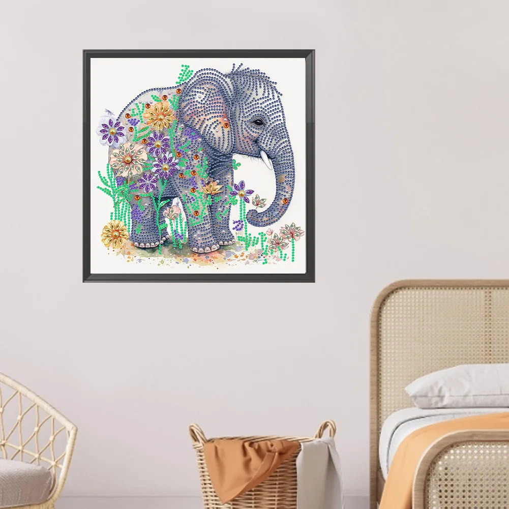 Diamond Painting - Partial Special Shaped Drill - Flower Elephant(Canvas|30*30cm)