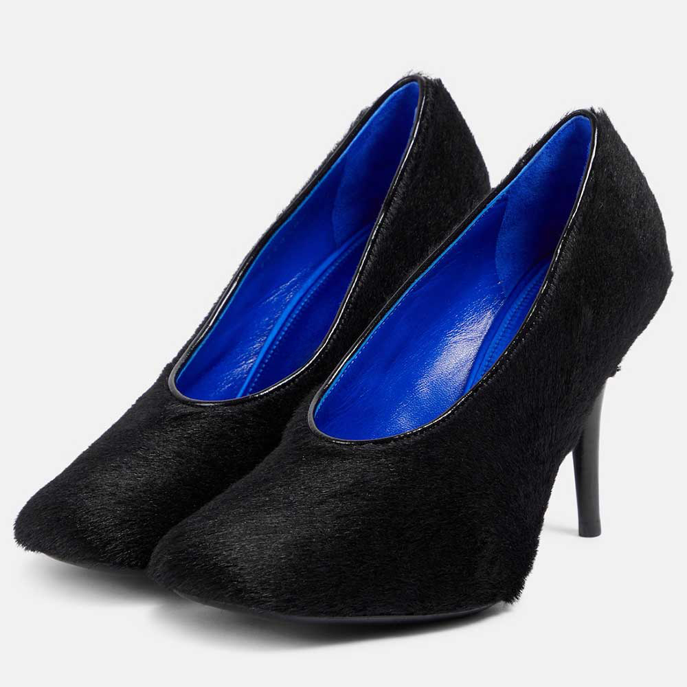 Black Faux Fur Closed Toe 4'' Stiletto Heel Slip-On Pumps Nicepairs