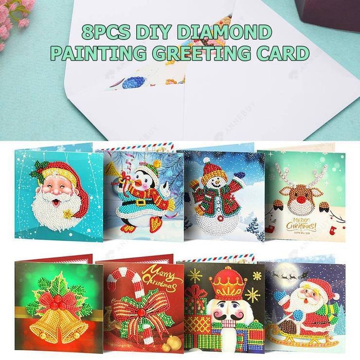 8pcs 5D DIY Diamond Painting Christmas Greeting Card Gifts