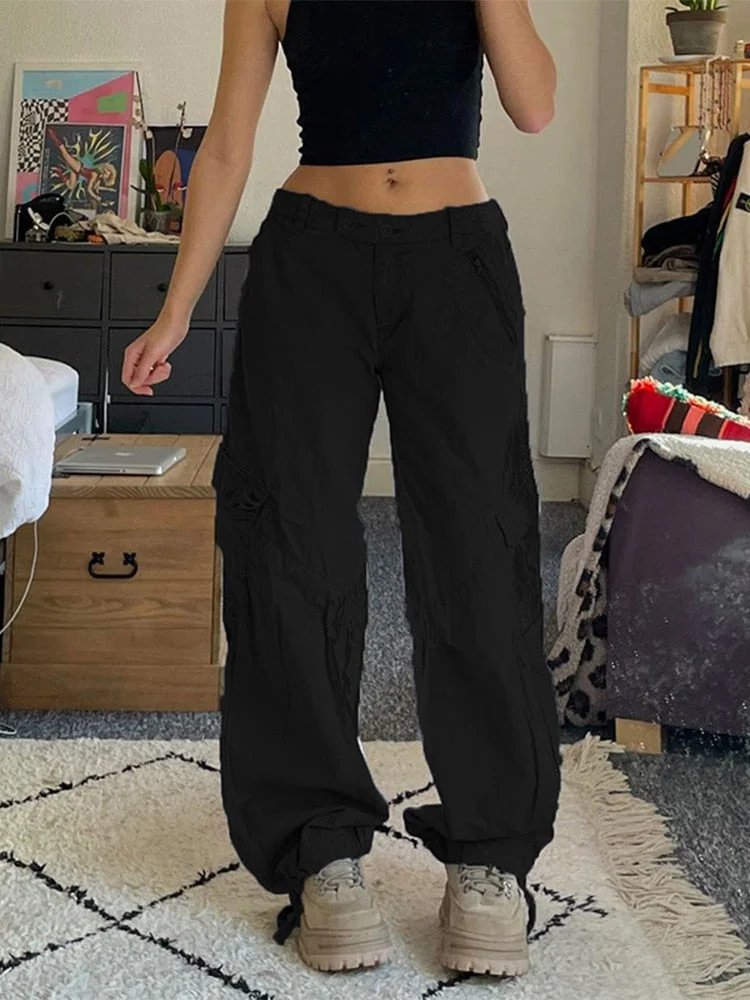 Jacqueline Summer Drawstring Zip Cargo Pants Women y2k clothes Loose Hip Hop Trousers Jogger Fashion Casual Retro Wide Leg Pants