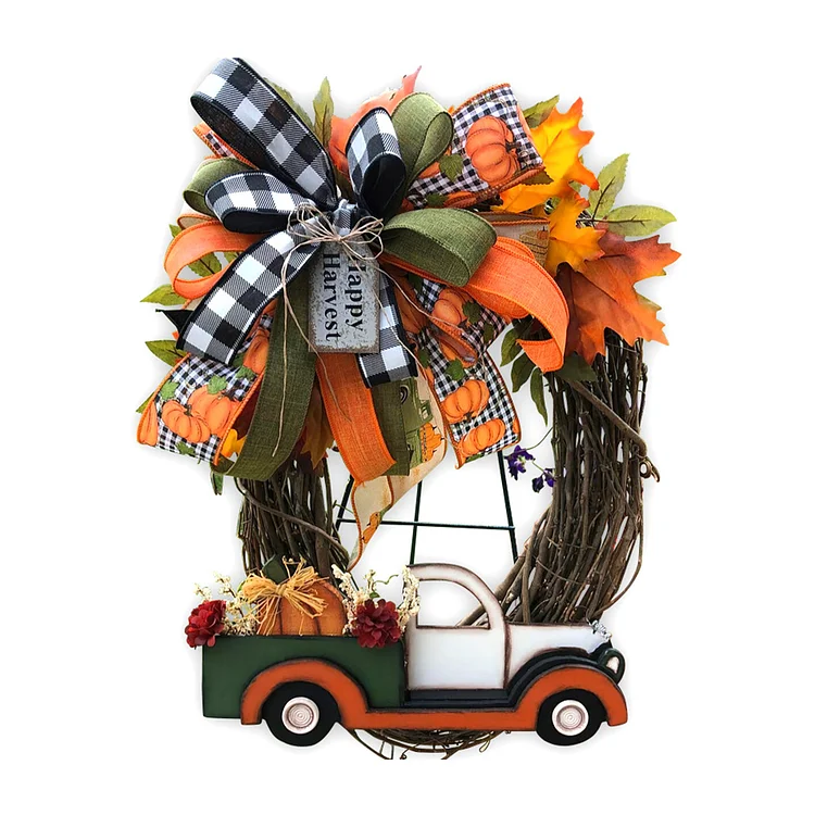 Farmhouse Pumpkin Truck Wreath-Autumn Nature Decoration | AvasHome