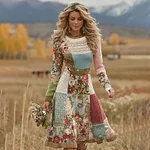 Women's Patchwork Floral Art Cozy Knit Sweater Dress - Image 2
