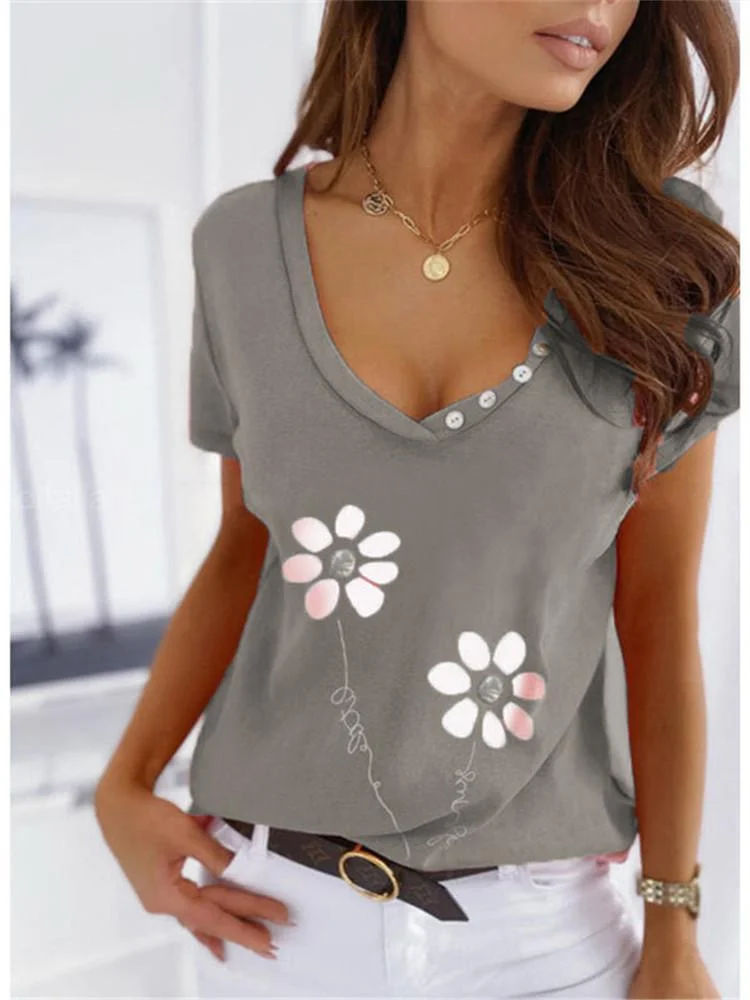 Women Half Sleeve V-neck Solid Color Dress