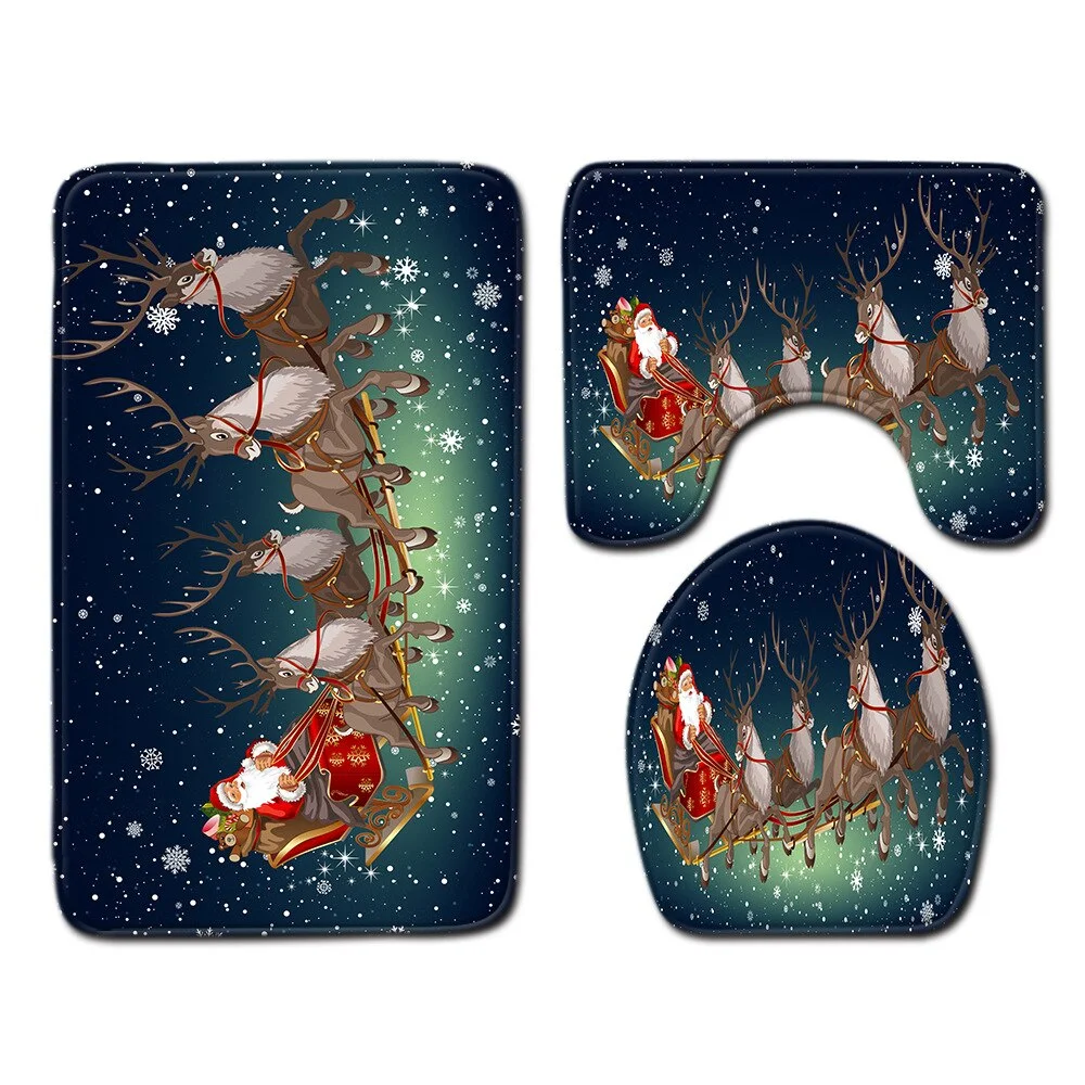 Christmas Toilet seat Cover 3pcs Set Bathroom Mat Home  Absorbent Door mats washroom Decoration Carpet Printing Flannel Rug