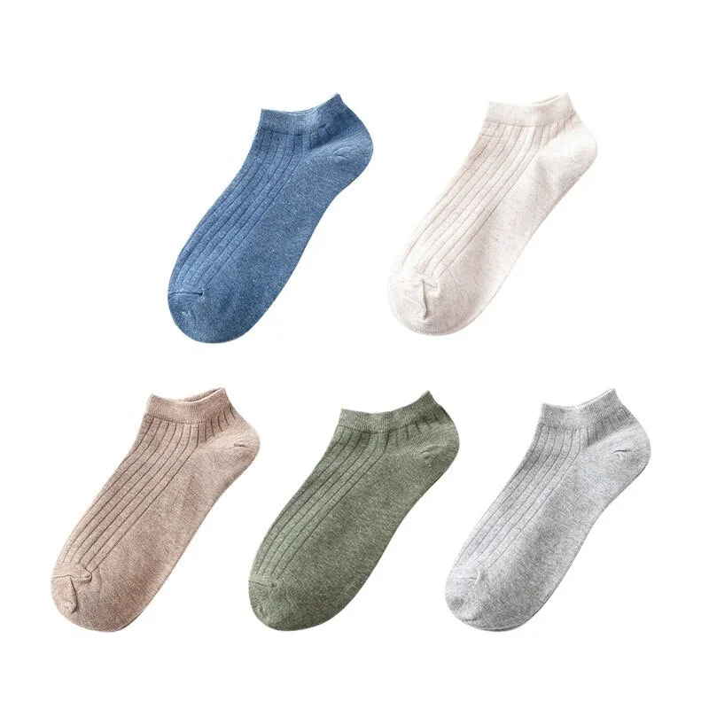 5 Pairs Women Simple Solid Cotton Casual Striped Short Socks for Ladies Breathable Comfortable Soft Trendy Japanese Korea Sox