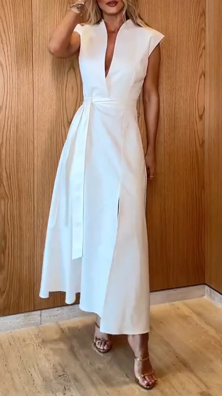 Women's V-neck Cap Sleeve Casual Dress 