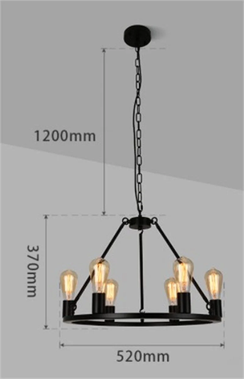 Black Chandelier Industrial Iron Candle Light Round Metal Led Hanging Lamp Dining Kitchen Bedroom Living Room Farmhouse Lighting