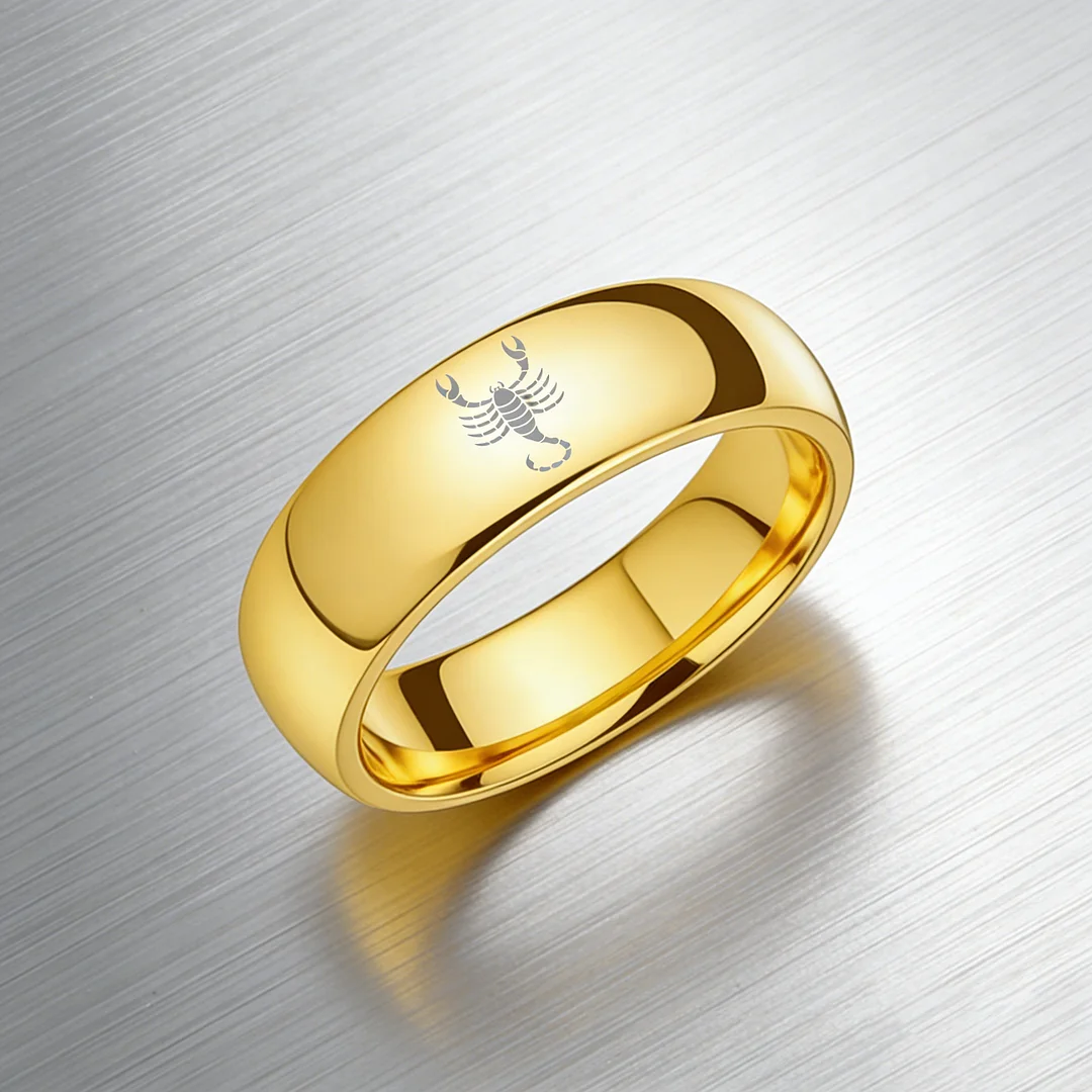 Scorpio Couples Dome Tungsten Carbide Rings Gold Tungsten Wedding Bands for Men and Women 4MM 6MM 8MM