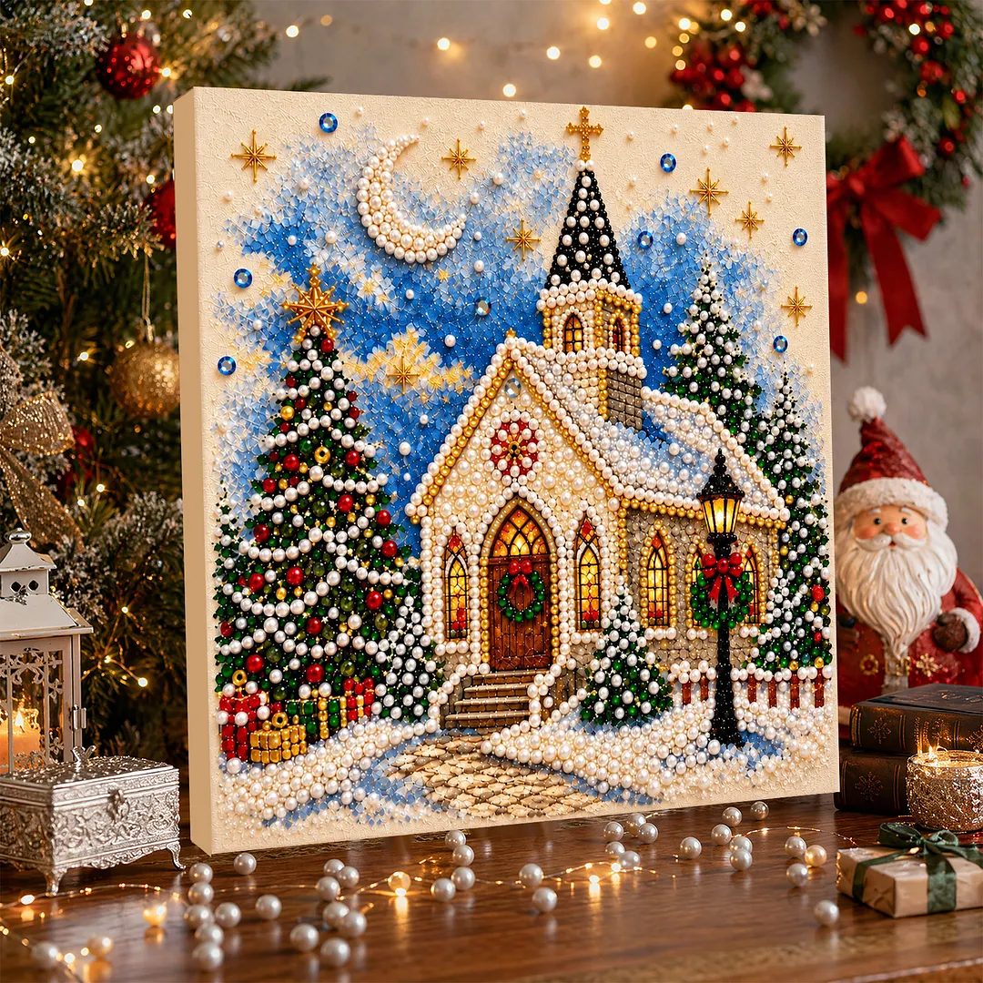 Framed Pearl Painting Kit Christmas Church Art 11.81x11.81in