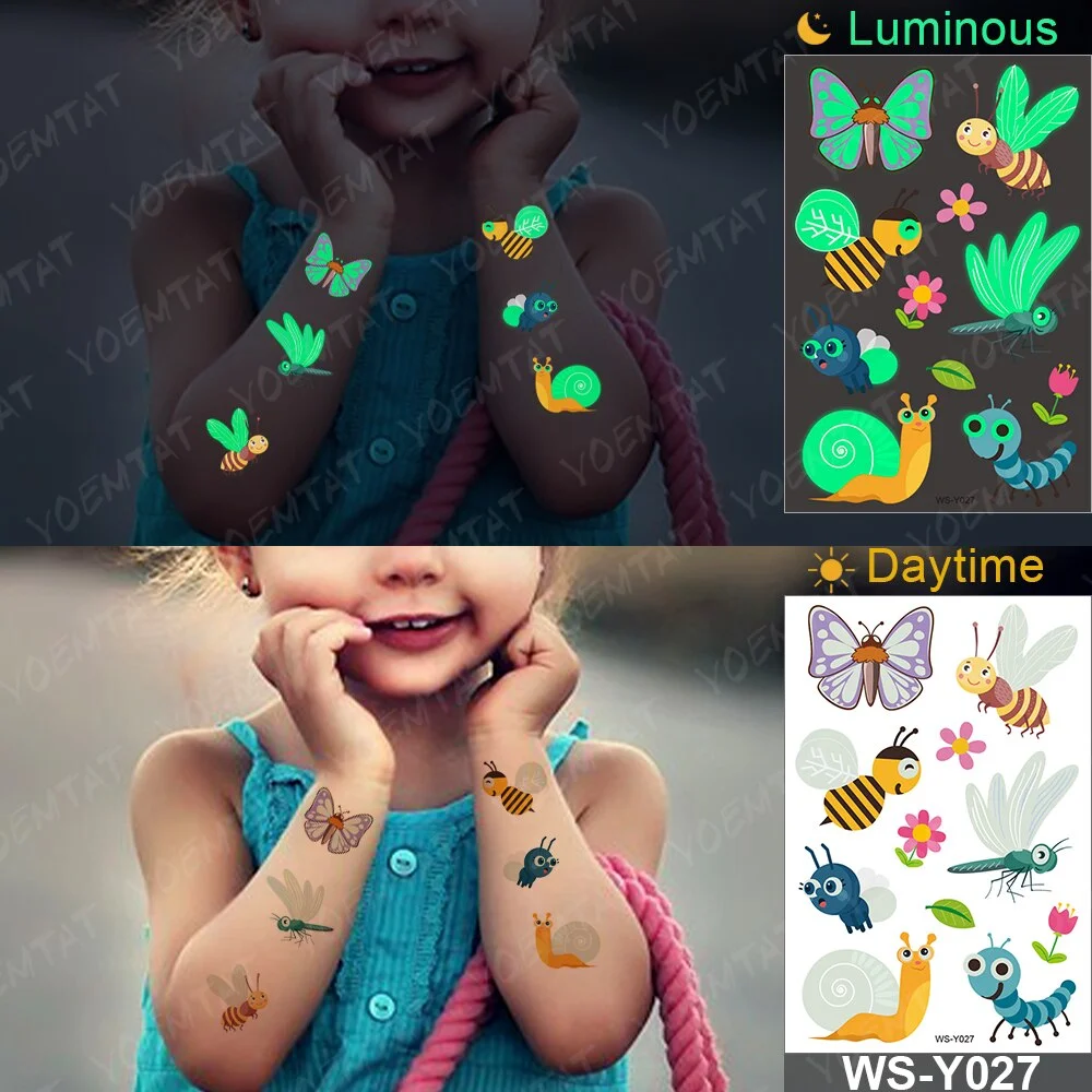 Sdrawing Temporary Tattoo Sticker Glowing Panda Fox Tiger Cute Animal Luminous Children Tatoo Kid Body Arm Glitter Fake Tatto