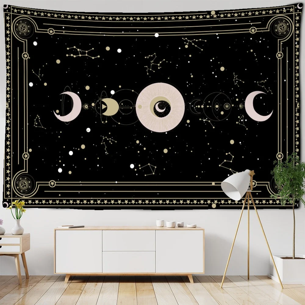 Sun Moon Planet Tarot Tapestry Wall Mount Tapiz Witchcraft Psychedelic Dormitory Bedroom Artist Home Decor