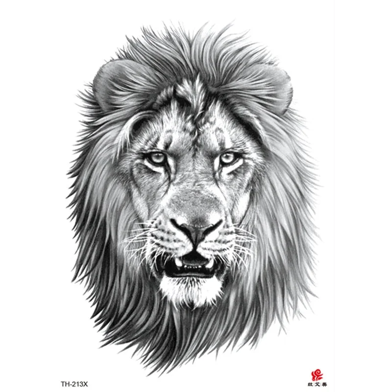 Waterproof Temporary Tattoo Sticker Lion King Clock Tiger Pattern Fake Tatto Black Body Art for Women Men Tattoo Sticker