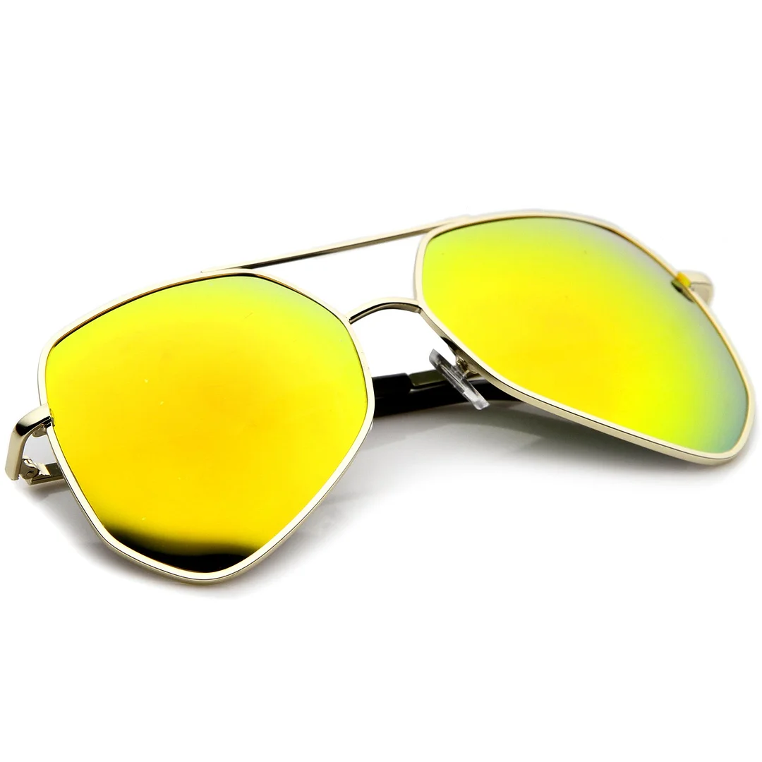 Modern Hexagonal Geometric Metal Crossbar Mirror Lens Aviator glasses 60mm