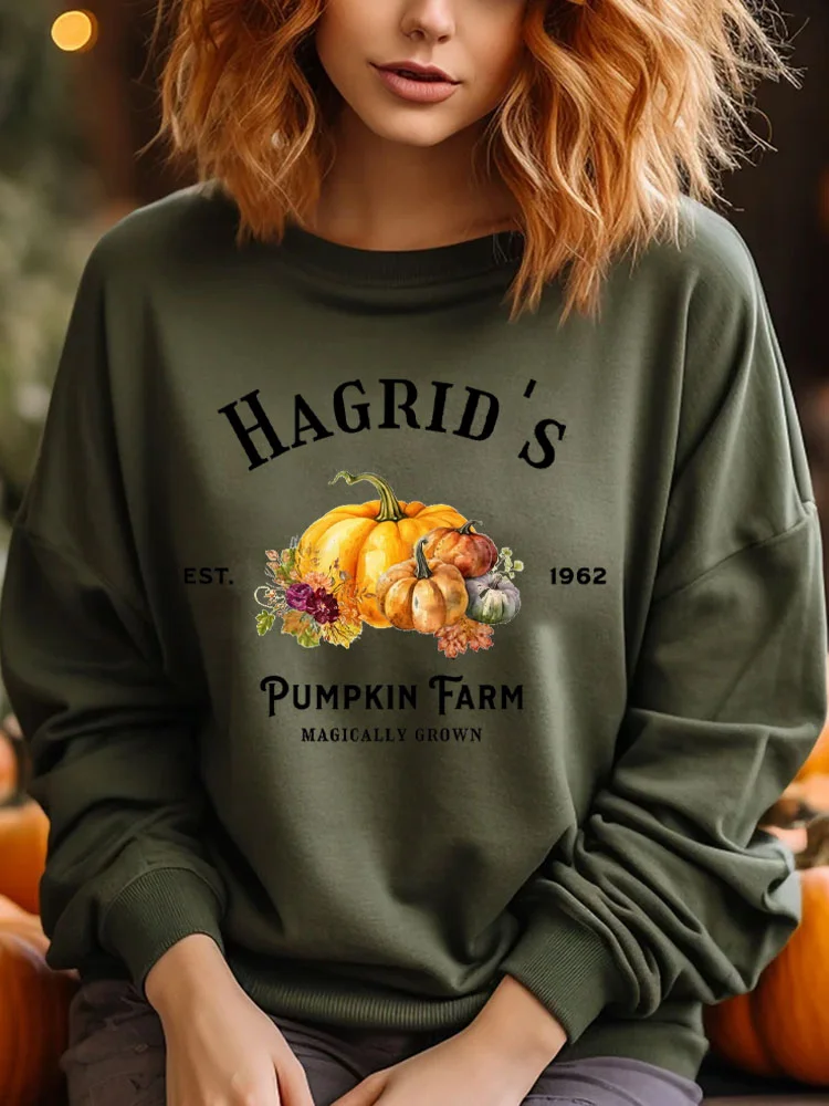 Women's Halloween Hagrid's Pumpkin Farm Print Sweatshirt