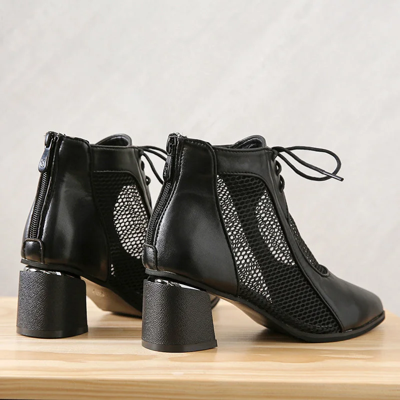 2022 Summer Sexy Black Ankle Boots For Women Mesh Breathable High Heels Botas De Mujer Pointed Toe Thick Heeled Sandals