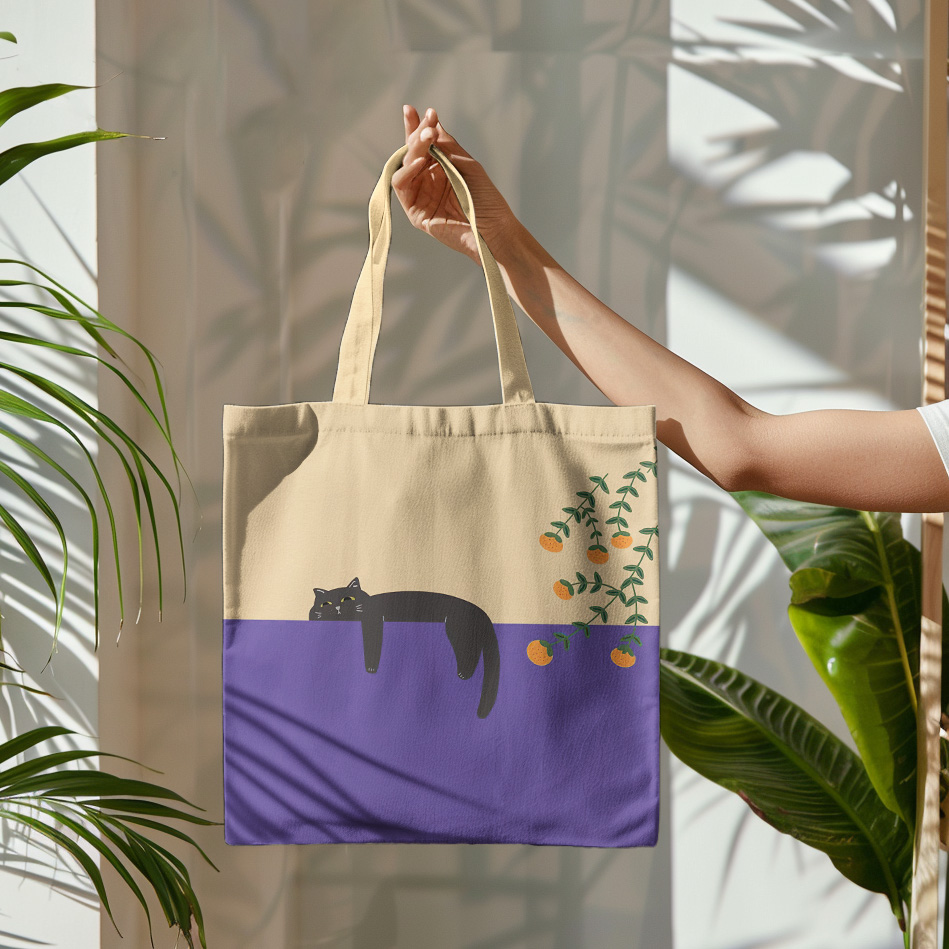 Abstract Creative Lazy Black Cat Painting Art Canvas Bag wearshes