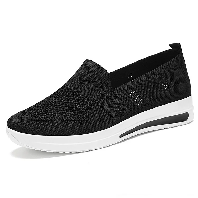 Hollow Out Knitted Breathable Round Toe Solid Color Casual Sneakers