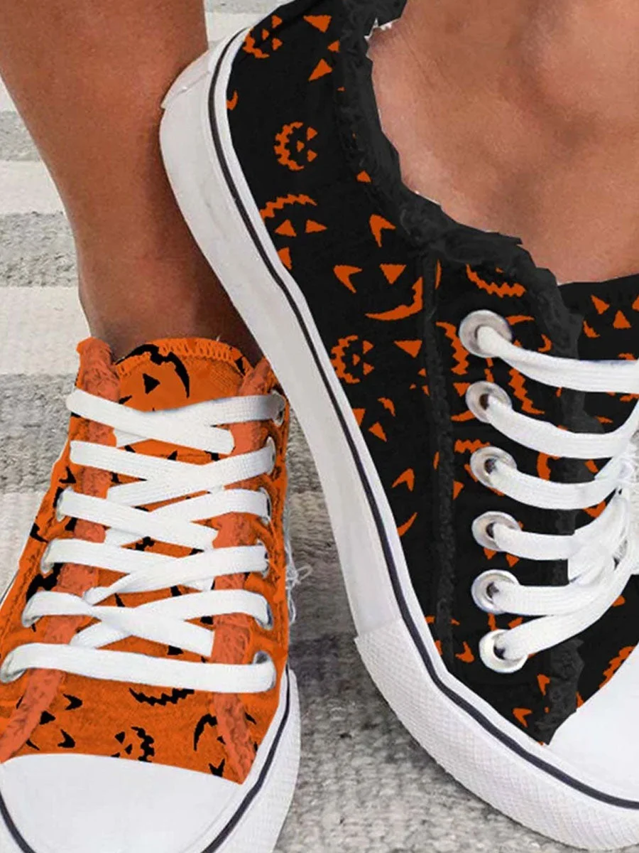 Halloween Face Print Lace-up Canvas Sneakers