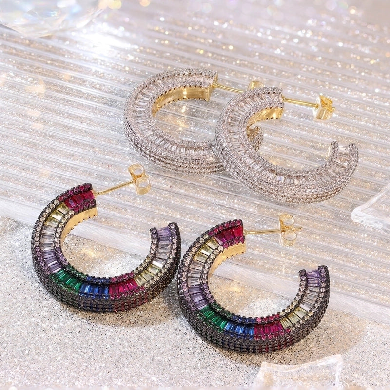 1 Pair Casual Minimalist Streetwear C Shape Plating Copper Zircon Copper Earrings