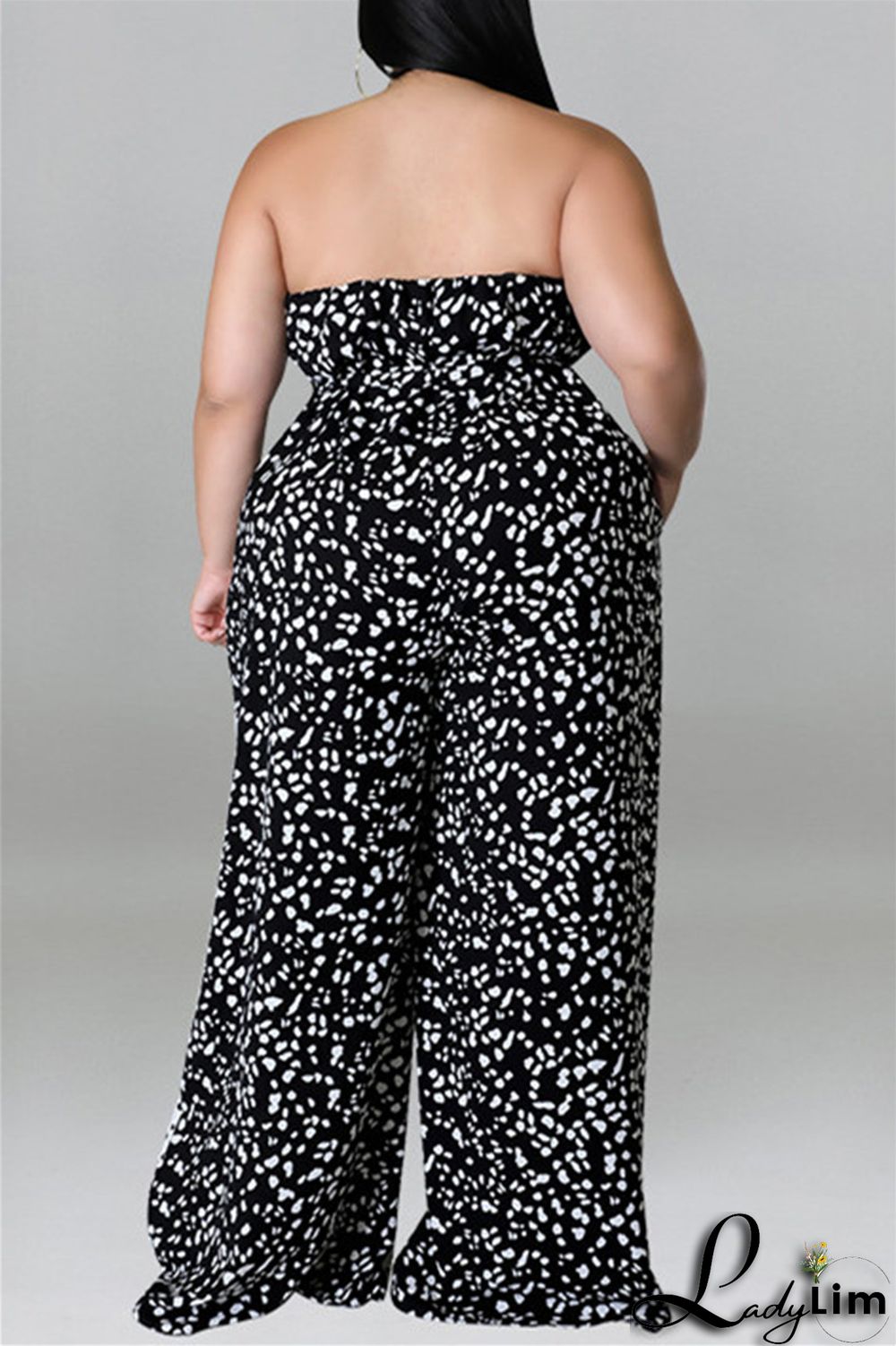 Purple Fashion Casual Print Split Joint Backless With Belt Strapless Plus Size Jumpsuits