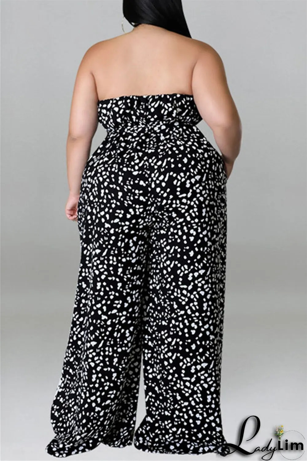 Purple Fashion Casual Print Split Joint Backless With Belt Strapless Plus Size Jumpsuits