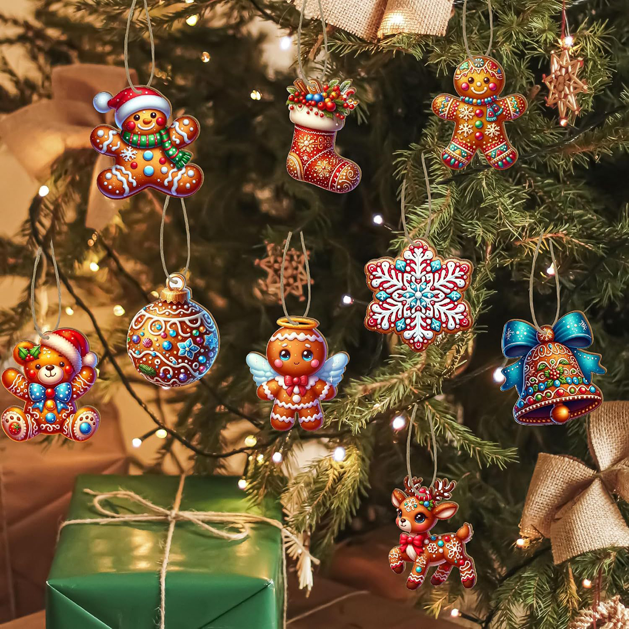 Tegooe 12PCS Gingerbread Man Christmas Character Hangings - PVC Ornament Set
