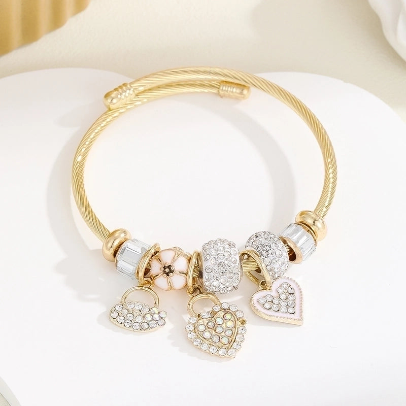 Casual Modern Style Classic Style Swan Bear 304 Stainless Steel Alloy Gold Plated Rhinestones Pearl Bangle In Bulk