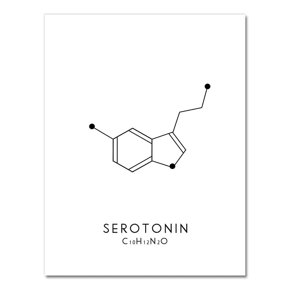 Molecule Serotonin Wall Art Canvas Poster Print Oxytocin & Dopamine Painting Molecular Structure Picture Chemistry Science Decor