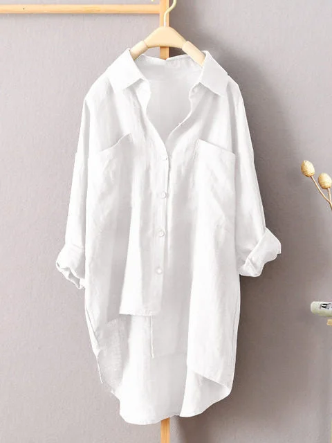 Long Sleeve Causal Long Type Linen Shirts With Pocket