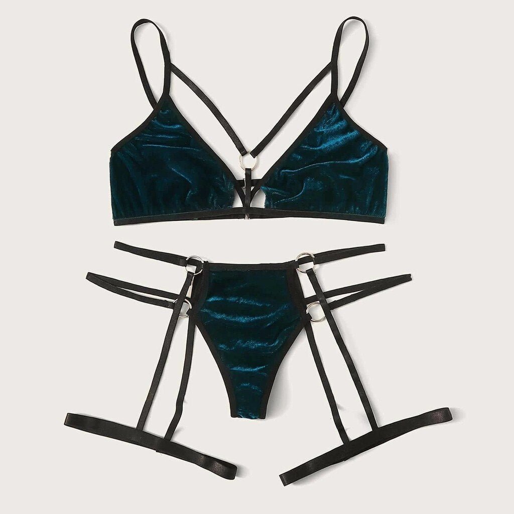 Sexy Bra Set Women Velvet Bandage Lingerie Female Wireless Intimates Bra Garter Panty Sets Erotic Sexy Underwear Seamless Bras