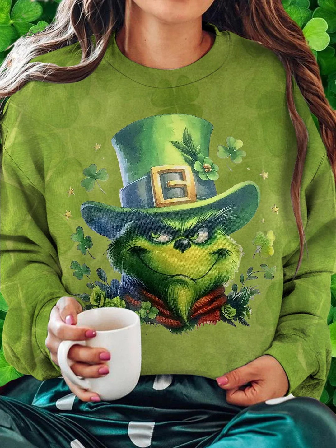 Green Monter St. Patrick's Printed Long Sleeve Casual Top